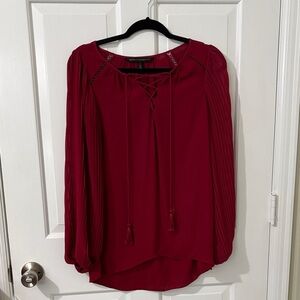 Chic Lace-Up Burgundy Blouse